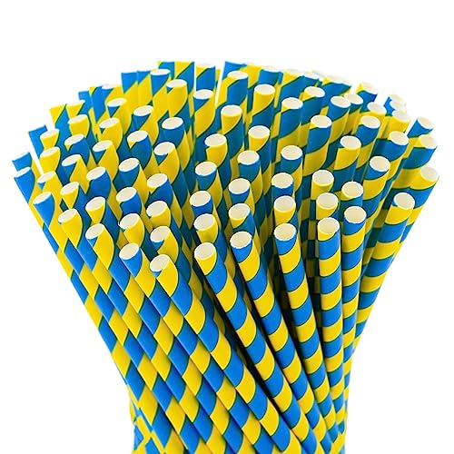 Papier Strohhalme Schweden, 100 Stück, 16 cm lang, 7mm Ø. Strohhalm Schweden Fahne Flagge Gelb Blau Mittsommer, biologisch abbaubar, Umweltfreundlich Einweg Trinkhalm (Kurz) von TradiNB