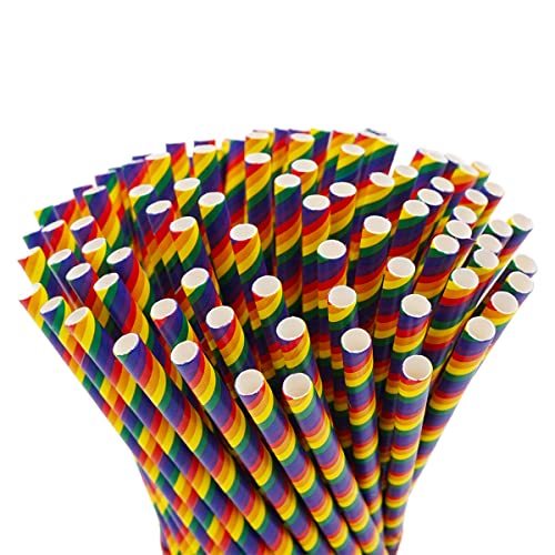 Papier Strohhalme kurz Pride Flag, LGBTQ, 100 Stück, 16 cm lang, 7mm Ø. Strohhalm Regenbogen Peace Flagge CSD Pride LGBTQ+ Queer friendly, biologisch abbaubar, Umweltfreundlich Einweg Trinkhalm (Kurz) von TradiNB