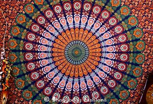 Traditional India Indian Peacock Mandala Wandteppich, Indisches Wand aufhängen, Hippie Indische Wandteppich, Bohemian Wand aufhängen, Queen Tagesdecke Überwurf Decor Tischdecke, von Traditional India