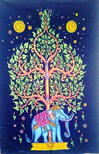 Baum des Lebens Wandteppich, Elefanten Poster, Hippie Wandbehang, Indian Wohnheim-Zimmer Dekor, Boho Viel Glück Art Wand von Traditional Jaipur