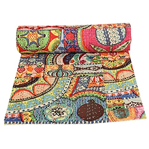 Traditional Jaipur Baumwolle Bedruckt Patchwork indische Kantha Quilt handgemachte böhmische mehrfarbige Decke Indien Tagesdecke Bettwäsche (60 X 90 Inches) von Traditional Jaipur