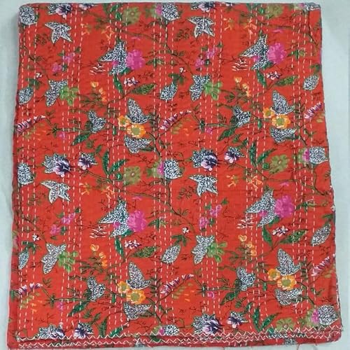 Traditional Jaipur Blumendruck Indian Beautiful Kantha Quilt Hand Block Print Baumwolle Traditionelle Bettwäsche Kantha Decke Tagesdecke Boho Quilt (90 x 108 Inches) von Traditional Jaipur