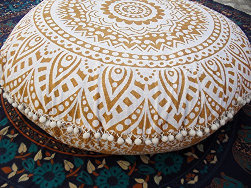 Traditional Jaipur Bodenkissen, Mandala-Bodenkissen, groß, dekoratives Kissen, 32 Zoll runde Kissenbezüge, Boho-Kissenbezüge, indisches Kissen von Traditional Jaipur