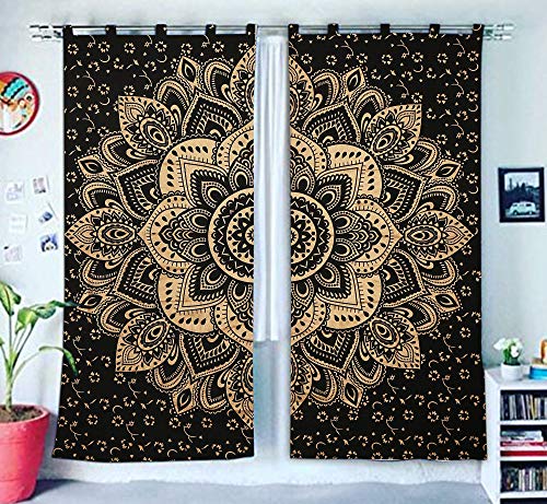 Traditional Jaipur Golden Ombre Mandala Vorhang, Boho Fenster Behandlung Set, Tür hängend, drapieren Balkon Boho Bohemian Room Decor Vorhang Set von 2-80 x 40 Zoll jeweils von Traditional Jaipur