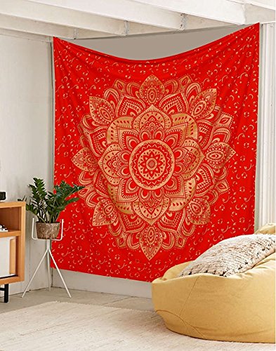 Traditional Jaipur Groß Golden Ombre Wandteppich, Lotus Mandala Wandbehang, indische Baumwolle Tagesdecke Queen, Hippie Picknick thow, Boho Schlafsaal, Zimmerdekoration Gypsy Beach Decke von Traditional Jaipur