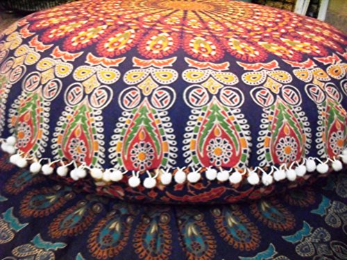 Traditionelle Jaipur rund Bodenkissen, Mandala Überwurf Kopfkissen 81,3 cm dekorativer Pouf Ottomane, Indian Sitzkissen Outdoor, Cover, großer Bohemian kissenrollen mehrfarbig von Traditional Jaipur