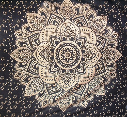 Traditional Jaipur Wandteppich mit goldenem Ombre und schwarzem Lotus-Mandala-Wandbehang, indische Baumwolle, Tagesdecke, Hippie-Wohnheim, Zimmerdekoration 22,9 x 249,9 cm von Traditional Jaipur