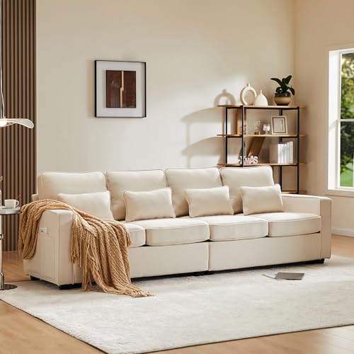 Tradrou Modernes 4-Sitzer-Sofa aus Leinenstoff, Viersitzer-Sofa mit Armlehnentaschen und 4 Kissen, Sofa im einfachen Stil, geeignet für Wohnzimmer, Wohnung, Büro, 3 Farboptionen für Sofas Tradrou Modernes 4-Sitzer-Sofa aus Leinenstoff, Viersitzer-Sofa mit Armlehnentaschen und 4 Kissen, Sofa im einfachen Stil, geeignet für Wohnzimmer, Wohnung, Büro, 3 Farboptionen für Sofas von Tradrou