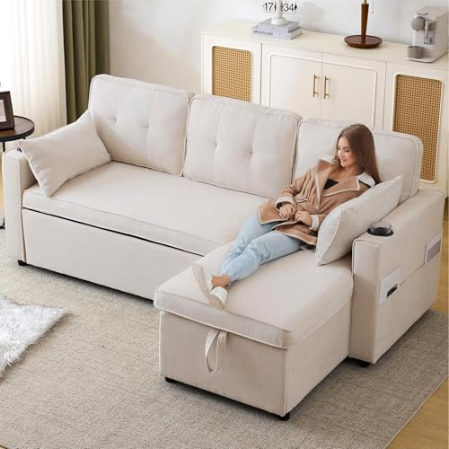 Tradrou Schlafsofa mit Schlaffunktion, L-förmiges Sofa, modernes Design, Polstermöbel, Sofa, Loungesessel mit Stauraum, mit Getränkehalter, Wohnzimmer-Schlafsofa, Links und rechts austauschbar Tradrou Schlafsofa mit Schlaffunktion, L-förmiges Sofa, modernes Design, Polstermöbel, Sofa, Loungesessel mit Stauraum, mit Getränkehalter, Wohnzimmer-Schlafsofa, Links und rechts austauschbar von Tradrou
