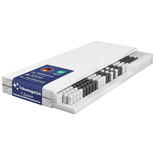 Träumegut24 Taschenfederkern Matratze 120 x 200 cm | 21 cm Höhe | Größe + Härtegrad wählbar | 7-Zonen-System für ergonomisches Liegen | Oeko-TEX Zertifiziert | (120x200, H4) von Träumegut24