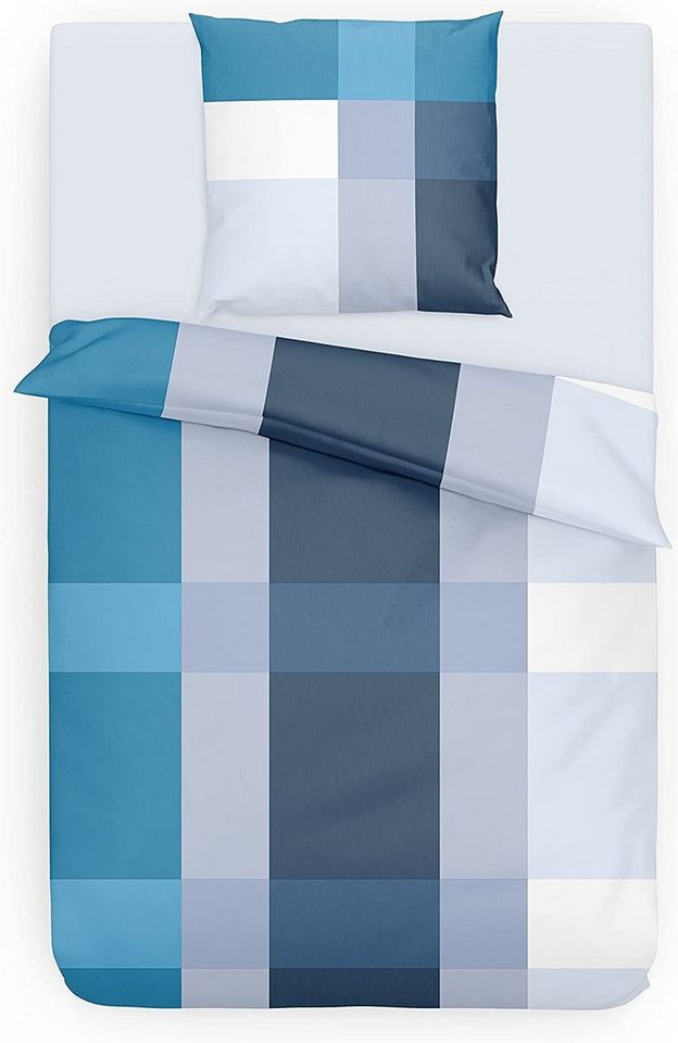 Träumschön Bettwäsche Renforce 135x200 cm aus 100% Baumwolle Karo blau oder beige, Renforcé, 2 teilig von Träumschön