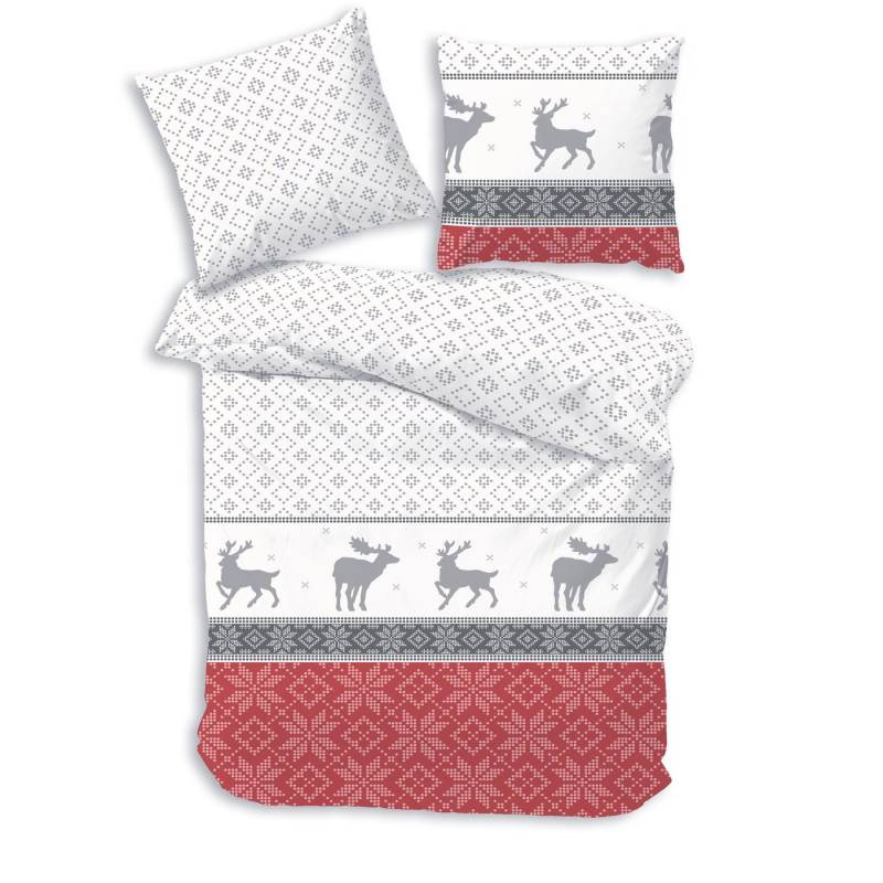 Träumschön Bettwäsche Biber 135x200 Winter, Rentier Weihnachts-Bettwäsche bordeaux, Biber, 2 teilig von Träumschön