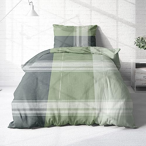 Träumschön Biber Bettwäsche Set 2tlg 155x220 cm + 80x80 cm – Flauschige Bettwäsche Grün/Grau – Weiche Winterbettwäsche Kariert - Atmungsaktiv, Warm & Hautfreundlich - 100% Baumwolle Träumschön Biber Bettwäsche Set 2tlg 155x220 cm + 80x80 cm – Flauschige Bettwäsche Grün/Grau – Weiche Winterbettwäsche Kariert - Atmungsaktiv, Warm & Hautfreundlich - 100% Baumwolle von Träumschön
