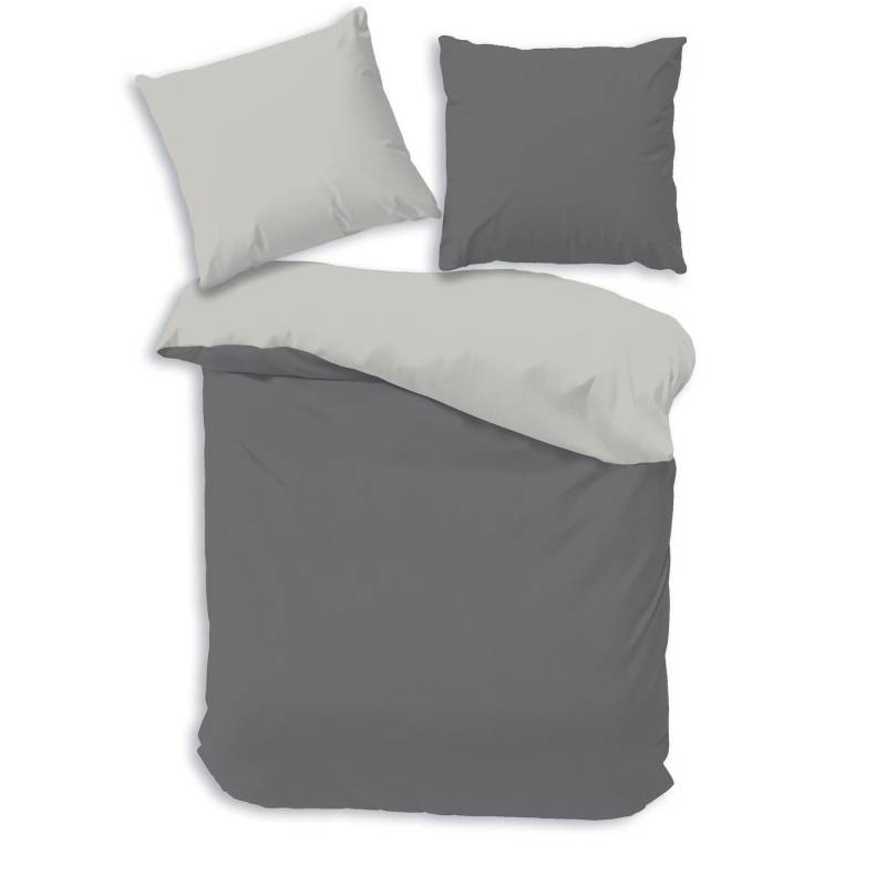 Träumschön Bettwäsche Luxus Microfaser 135x200 oder 155x220, Wende Uni grau, 100% Mikrofaser, 2 teilig, mit Reißverschluss, 2-teilig von Träumschön