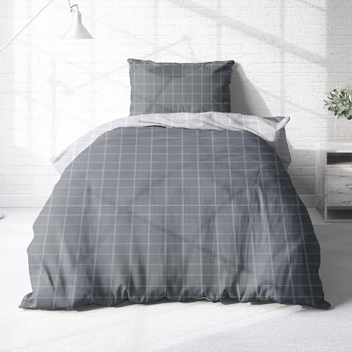 Träumschön Biber Bettwäsche 135x200 kariert 2tlg. - Fein-Biber Wendebettwäsche 135x200 Grau - Bettwäschen Set 100% Baumwolle Grau Karo Träumschön Biber Bettwäsche 135x200 kariert 2tlg. - Fein-Biber Wendebettwäsche 135x200 Grau - Bettwäschen Set 100% Baumwolle Grau Karo von Träumschön