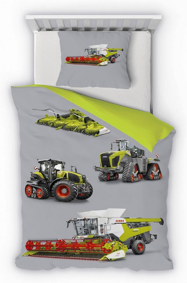 Träumschön Jugendbettwäsche CLAAS Premium Baumwolle 135x200 cm, Terra Trac Traktoren, Baumwolle, 2 teilig, mit Reißverschluss, luftig und leichte Sommerbettwäsche von CLAAS von Träumschön