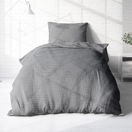 Träumschön Musselin Bettwäsche Set 155x220 & 80x80 Silber - Weiche und Luftige Bettwäsche - Feine Struktur - 100% Baumwolle von Träumschön