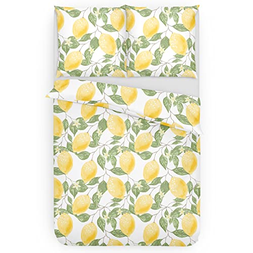 Träumschön Renforce Bettwäsche 155x220 Sommer Blumen Lemon - Bettwäsche Zitronen 155x220 - Bettwäsche mit Zitronen Muster - Sommerbettwäsche von Träumschön