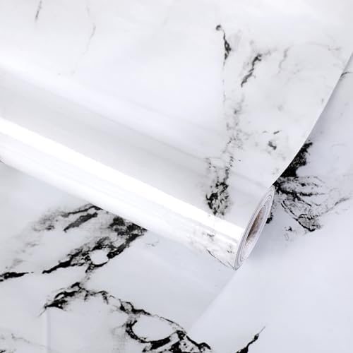 60cmX10m Weiß Marmor Folie Möbelfolie Selbstklebende für Möbel Wasserdicht Klebefolie Abnehmbare Tapeten für Wand Schränke Esstisch Möbelrenovierung Tapeten küchenschränke C von Trafagala
