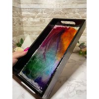 Schwarz/Rainbow Ink Holz Tablett von TragicGlamour