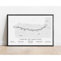 Camino Frances Trail Print | De Santiago Karte Jakobsweg Wandkunst Spanien Pyrenäen Europa Wandern Poster Wanderer Geschenk von TrailGoals