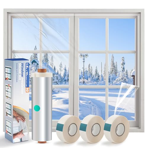 Fensterisolierungs-Kit - Transparente POF-Schrumpffolie 1,6 m x 10 m mit 3 Rollen doppelseitigem Klebeband | Zugluftstopper für den Winter, reduziert Wärmeverlust & Kondensation | Passend für die von Traimber-seven