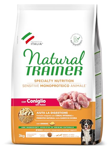 Natural Trainer Sensitive No Gluten, mittelgroße und große Erwachsene Hunde, Kaninchen und Vollkorngetreide, 3 kg von Trainer