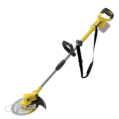 Rasentrimmer mit Akku und Unkrautbürste, Akku Rasentrimmer für Makita Akkus mit 6 Klingentypen, Freischneider Akku für Garden Trimmen (Gelb) von Trajinlity