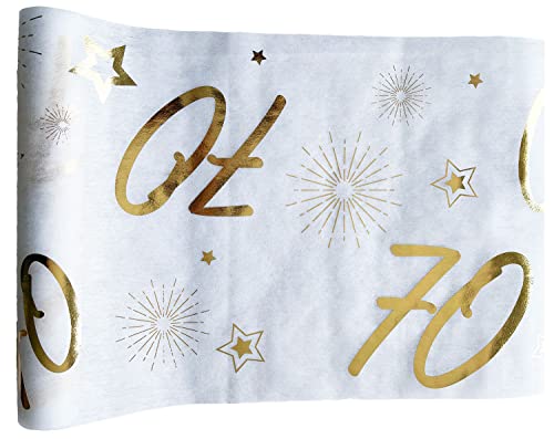 Tralala Fêtes© – Tischläufer 70. Geburtstag – dekoratives Tischband für Tafelaufsätze - Schicke Tischdekoration in Weiß und Gold - Hochglanzrolle 31,5 x 500 cm – Tischdecke (70 Jahre) von Tralala Fêtes