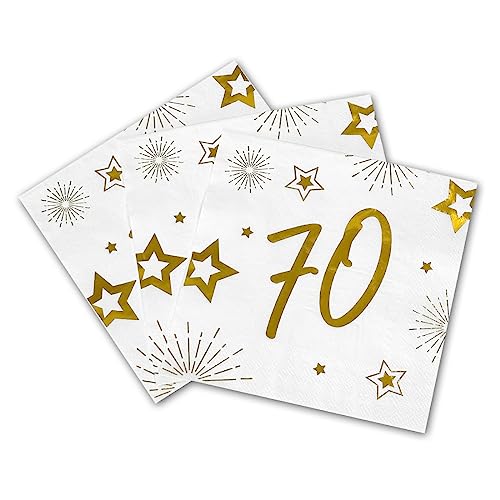 Tralala Fêtes® 16 Servietten für Geburtstag - Einweg-Papierservietten 3-lagig - Festliche Dekoration Weiß & Gold (Gold) - 33 x 33 cm aufgeklappt (70 Jahre) von Tralala Fêtes