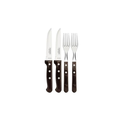 Tramontina Steakbesteck Gaucho, Set 4-teilig, mit 2 Steakmessern und 2 Steakgabeln, Edelstahl, Echtholzgriff, FSC von Tramontina