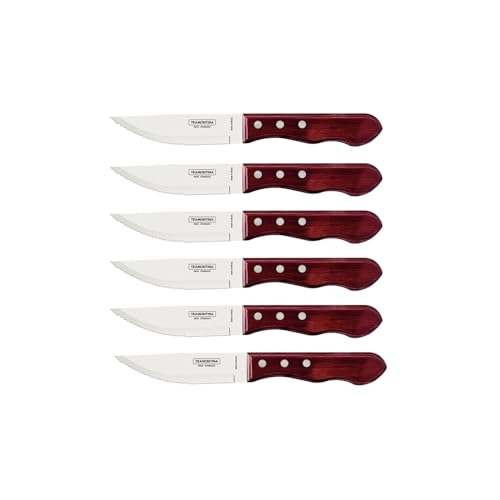 Tramontina Jumbo Steakmesser Set 6-teilig, Edelstahl, Holzgriff rot, FSC von Tramontina