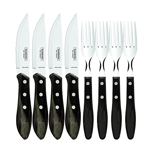 Tramontina 29899-263 Jumbo Steakbesteck, 8 teiliges Set, 4 Steakmesser und 4 Steakgabeln, AISI 420, Edelstahl, Echtholzgriff, 25 von Tramontina