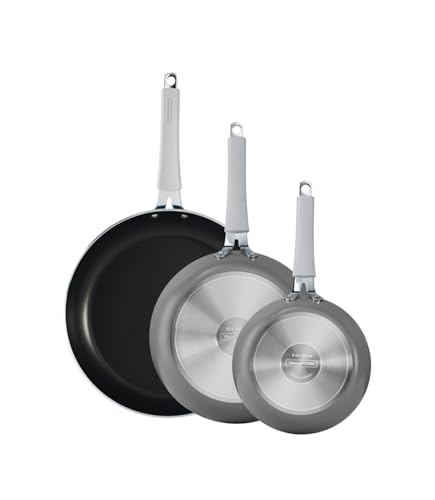 Tramontina 3 Pk Nonstick Fry Pan Set 8" 10" 12", Heavy-gauge aluminum, Porcelain enamel exterior, Reinforced nonstick interior is made without PFOA. Riveted soft-grip silicone handle. Tramontina 3 Pk Nonstick Fry Pan Set 8" 10" 12", Heavy-gauge aluminum, Porcelain enamel exterior, Reinforced nonstick interior is made without PFOA. Riveted soft-grip silicone handle. von Tramontina