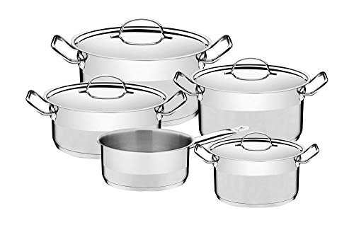 Tramontina 65620-106 Professional Topfset 5-teilig, rostfreier Edelstahl, 4 Kochtöpfe, 1 Stielkasserolle, für alle Herdarten geeignet, 18/10 Stahl von Tramontina