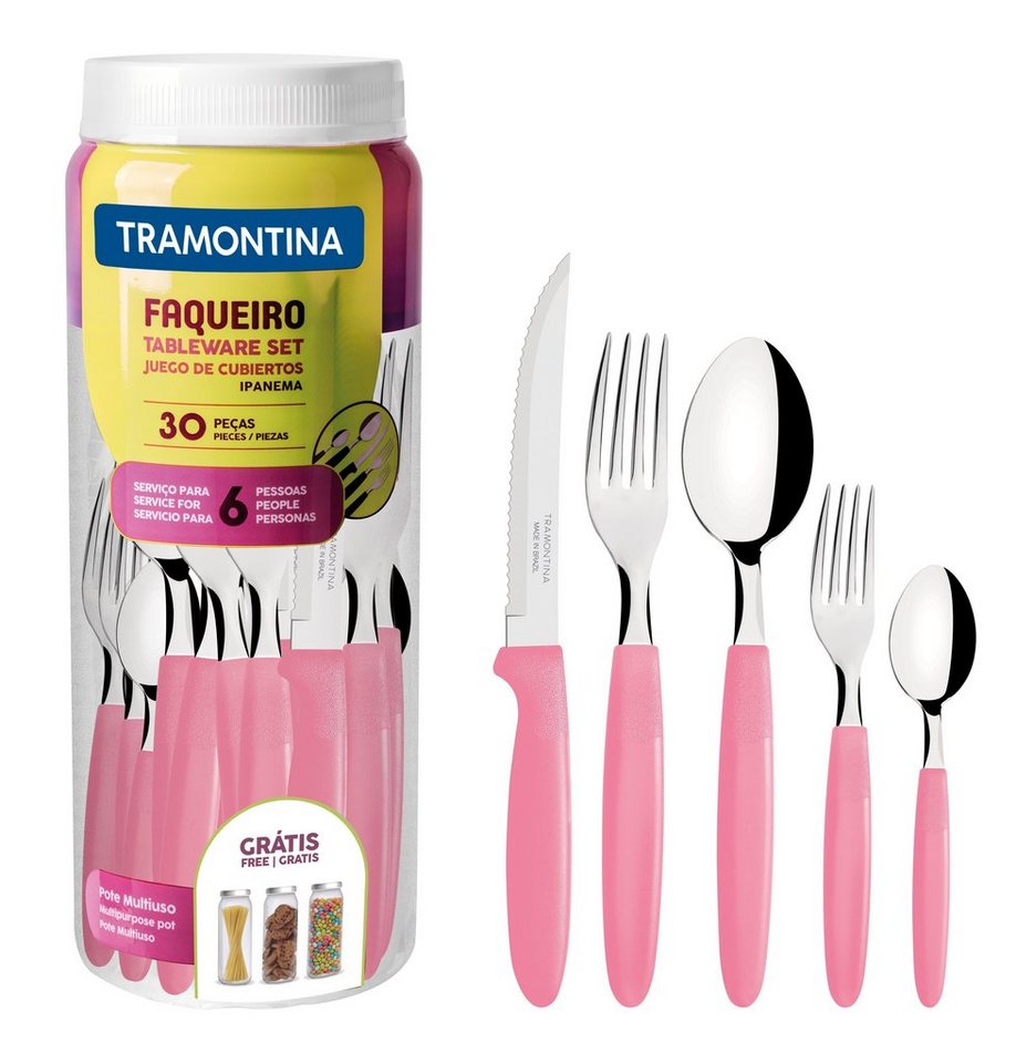 Tramontina Besteck-Set IPANEMA (30-tlg), 6 Personen, Edelstahl, Ideal für Camping, Picknick, Kunststoffgriff, spülmaschinenfest von Tramontina