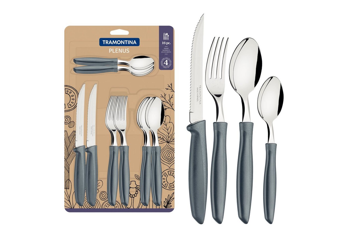 Tramontina Besteck-Set PLENUS (16-tlg), 4 Personen, Edelstahl, für 4 Personen, 16-teiliges Set, rostfreier Edelstahl von Tramontina