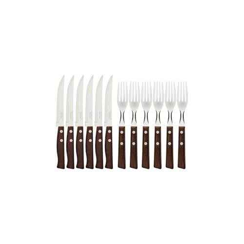 Tramontina 22299/002 Steakbesteck-Set, 12-teilig mit Naturholzgriffen 2-Fach vernietet von Tramontina