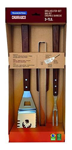 Tramontina CHURRASCO Grillhelfer, Grillbesteck, Holzgriff FSC, Edelstahl (Grillhelfer Set 3-TLG.) von Tramontina