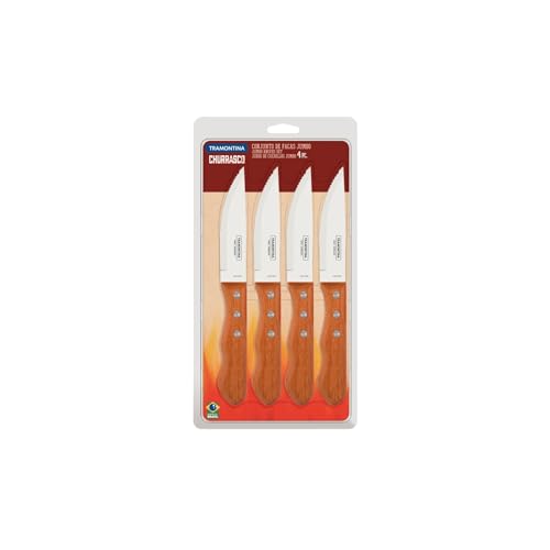 Tramontina Dynamic Steakmesser Jumbo, 4-teiliges Set, rostfreier Edelstahl, Holzgriff, 4 Steakmesser von Tramontina