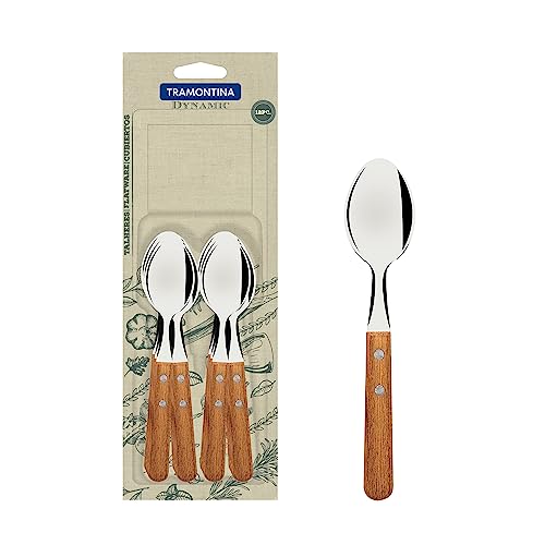 Tramontina Dynamic Teelöffel-Set mit Edelstahlklingen und Griffen aus Naturholz, 12-teilig von Tramontina