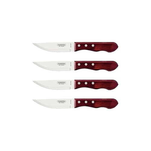 Tramontina JUMBO Steakmesser-Set, rostfreiem Edelstahl, spülmaschinenfest, Griffe aus Echtholz, FSC, (4-teilig, Rot), 25.5 von Tramontina