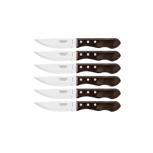 Tramontina Jumbo Steakmesser Set 6-teilig, Edelstahl, Holzgriff braun, FSC von Tramontina