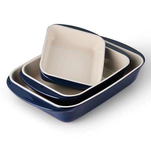 Tramontina Mae 3-Piece Ceramic Porcelain Baking Pans Set, Non Stick Casserole Dishes for Oven, Rectangular Bakeware for Lasagna, Cakes and Loafs (Cobalt) von Tramontina
