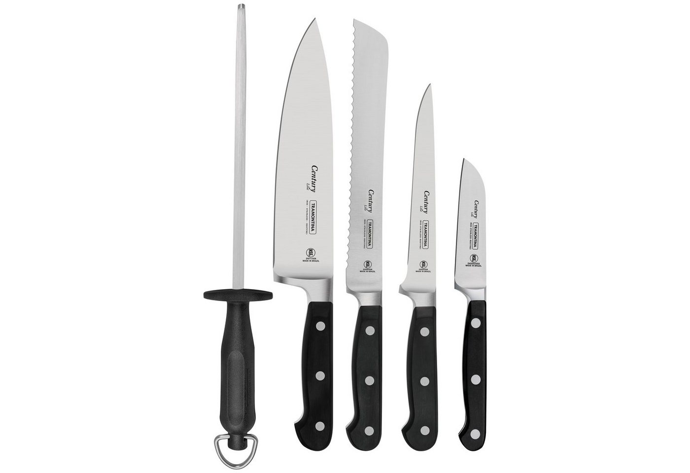 Tramontina Messer-Set CENTURY (Set, 6-tlg., 1 Wetzstahl, 1 Messertasche, 4 Messer), aus einem Stück geschmiedet, Chrom-Molybdän-Stahl, Sub Zero von Tramontina