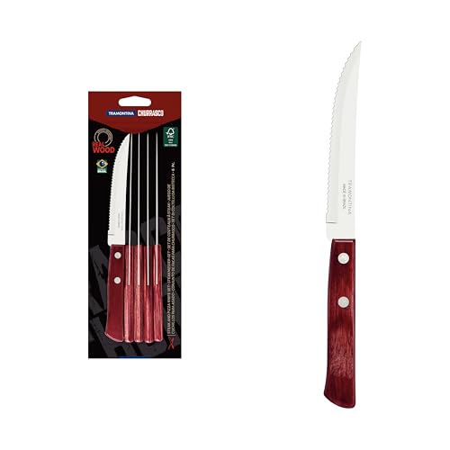 Tramontina Steakmesser Pizzamesser, Set 6 teilig, Edelstahl AISI 420, Kiefernholz, Echtholzgriff in Rot, 21.5 cm Tramontina Steakmesser Pizzamesser, Set 6 teilig, Edelstahl AISI 420, Kiefernholz, Echtholzgriff in Rot, 21.5 cm von Tramontina