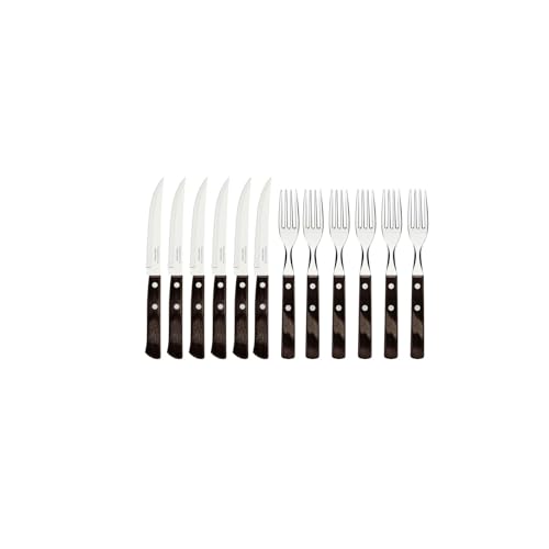 Tramontina Steakbesteck Pizzabesteck, 12-teiliges Set, für 6 Personen, Steakbesteckset, rostfreier Edelstahl, FSC zertifizierter Echtholzgriff, spülmaschinenfest, Braun von Tramontina