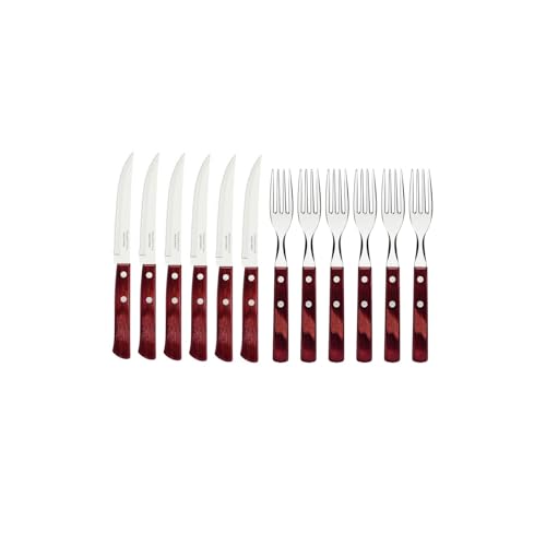 Tramontina Steakbesteck Pizzabesteck, 12-teiliges Set, für 6 Personen, Steakbesteckset, rostfreier Edelstahl, FSC zertifizierter Echtholzgriff, spülmaschinenfest, Rot von Tramontina