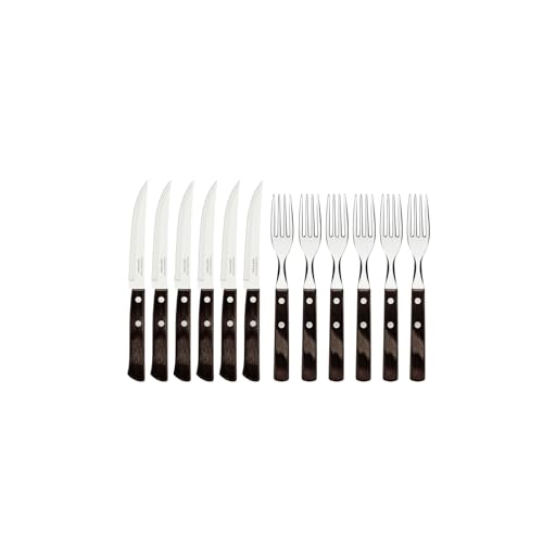 Tramontina Steakbesteck Pizzabesteck, 12-teiliges Set, für 6 Personen, Steakbesteckset, rostfreier Edelstahl, FSC zertifizierter Echtholzgriff, spülmaschinenfest, Blister von Tramontina