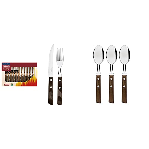 Tramontina Steakbesteck Pizzabesteck, 12-teiliges Set, für 6 Personen, & TRADICIONAL Besteck, Naturholz-Griffen, rostfreier Edelstahl (Tafellöffel) von Tramontina